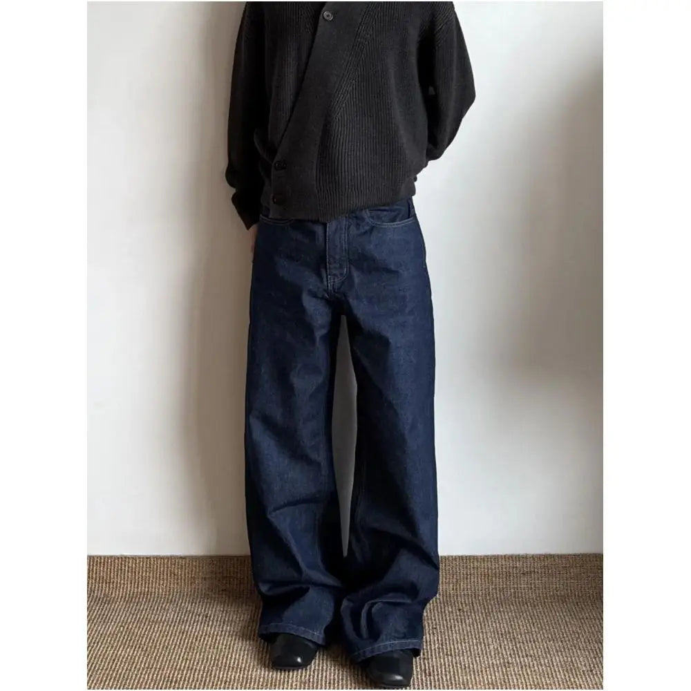 Cabbage Coke Original Cleanfit Deep Blue 1 Red Ears Narrow Width Red Edge Original Cow Straight Tube Micro Pull Wide Leg A line Pants image 0