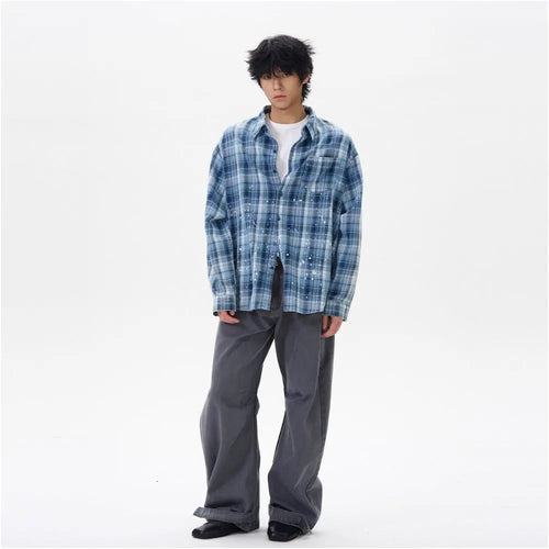 American retro pleated silhouette curved denim casual pants for men and women clean fit high street loose fitting wide leg pants for couples image 3