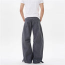 American retro pleated silhouette curved denim casual pants for men and women clean fit high street loose fitting wide leg pants for couples image 4