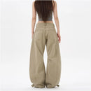 American retro pleated silhouette curved denim casual pants for men and women clean fit high street loose fitting wide leg pants for couples image 5
