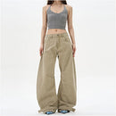 AMERICAN RETRO PLEATED CURVED WIDE-LEG DENIM PANTS 无品牌/无注册商标