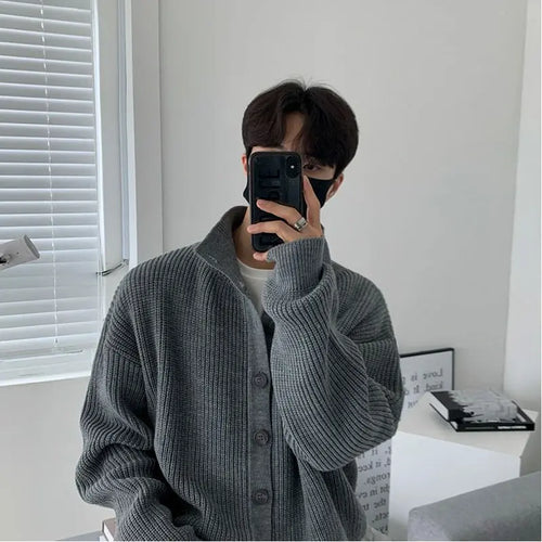 KOREAN STAND COLLAR LOOSE FIT KNIT CARDIGAN SWEATER Mrcyc