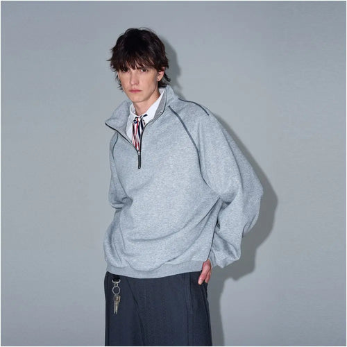ADWITCH American casual half height zipper sweatshirt for men and women loose casual niche design cleanfit jacket image 3
