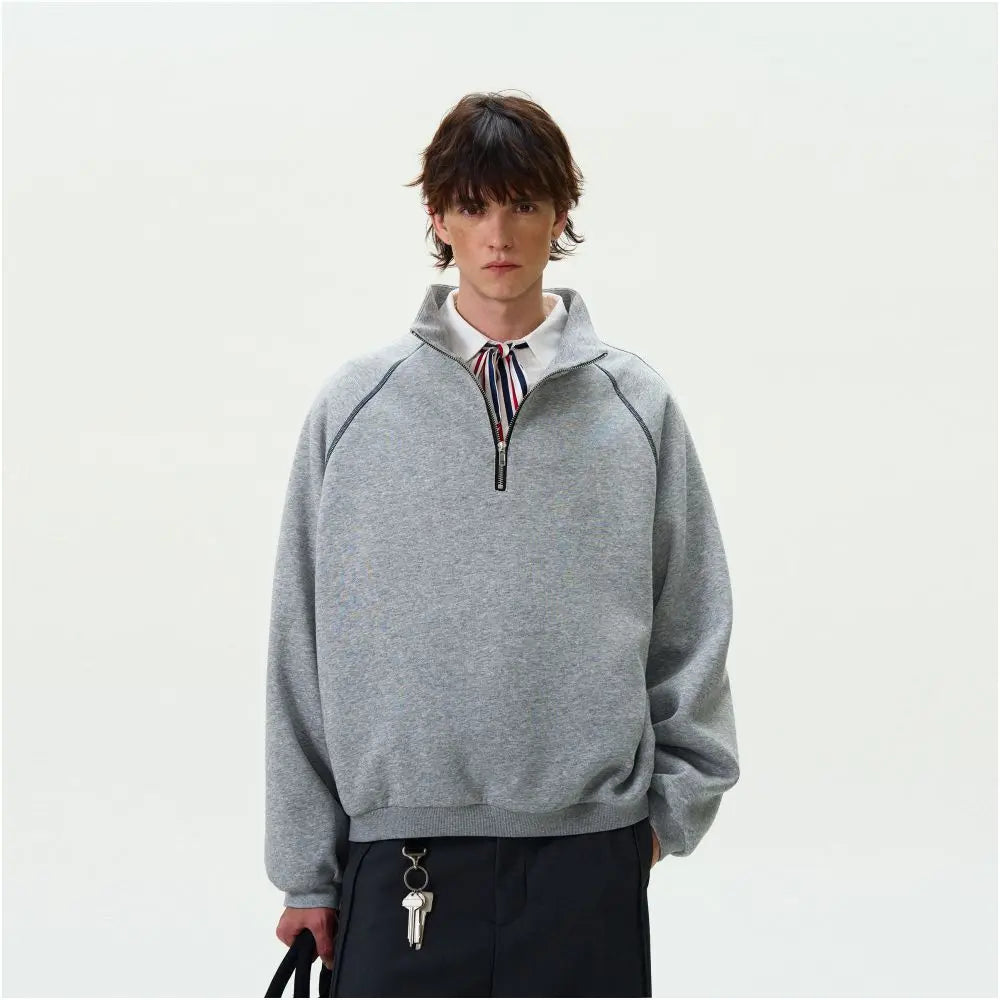ADWITCH American casual half height zipper sweatshirt for men and women loose casual niche design cleanfit jacket image 4