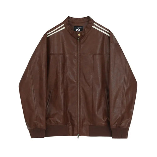 MRCYC Melard style leather jacket men s autumn loose stand up collar top Korean trendy motorcycle leather jacket image 5