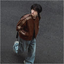 KOREAN MELARD STYLE STAND COLLAR LEATHER JACKET Mrcyc
