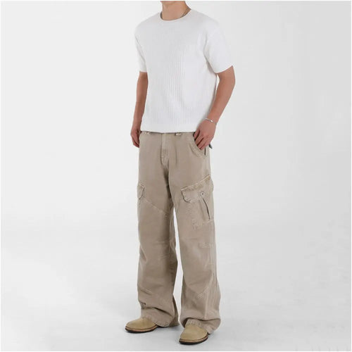 MRCYC retro washed denim jeans men s summer loose casual work pants Korean commuting versatile straight leg pants trend image 3