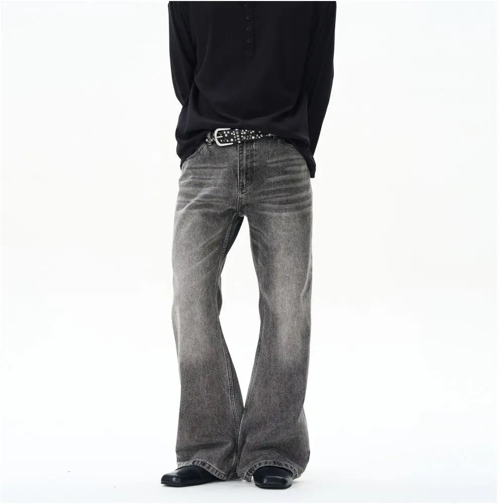 Oulang s store features American retro micro trumpet smoke gray jeans men s rugged and handsome high end feel niche pants couple trend image 0