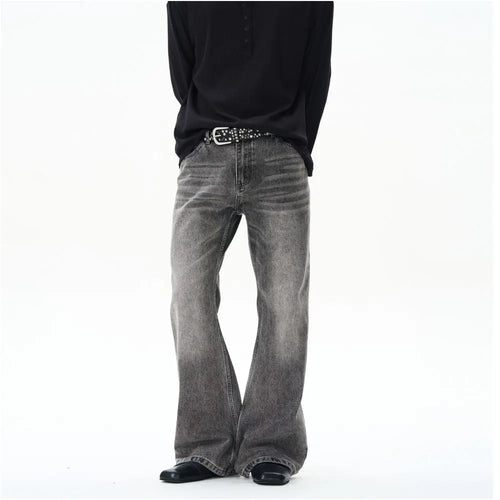 Oulang s store features American retro micro trumpet smoke gray jeans men s rugged and handsome high end feel niche pants couple trend image 0