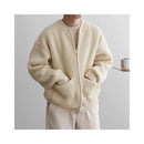 Apricot zipper knitted cardigan jacket for men in spring and autumn fashion high end thickened solid color loose casual round neck sweater image 4