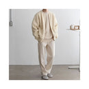 Apricot zipper knitted cardigan jacket for men in spring and autumn fashion high end thickened solid color loose casual round neck sweater image 0