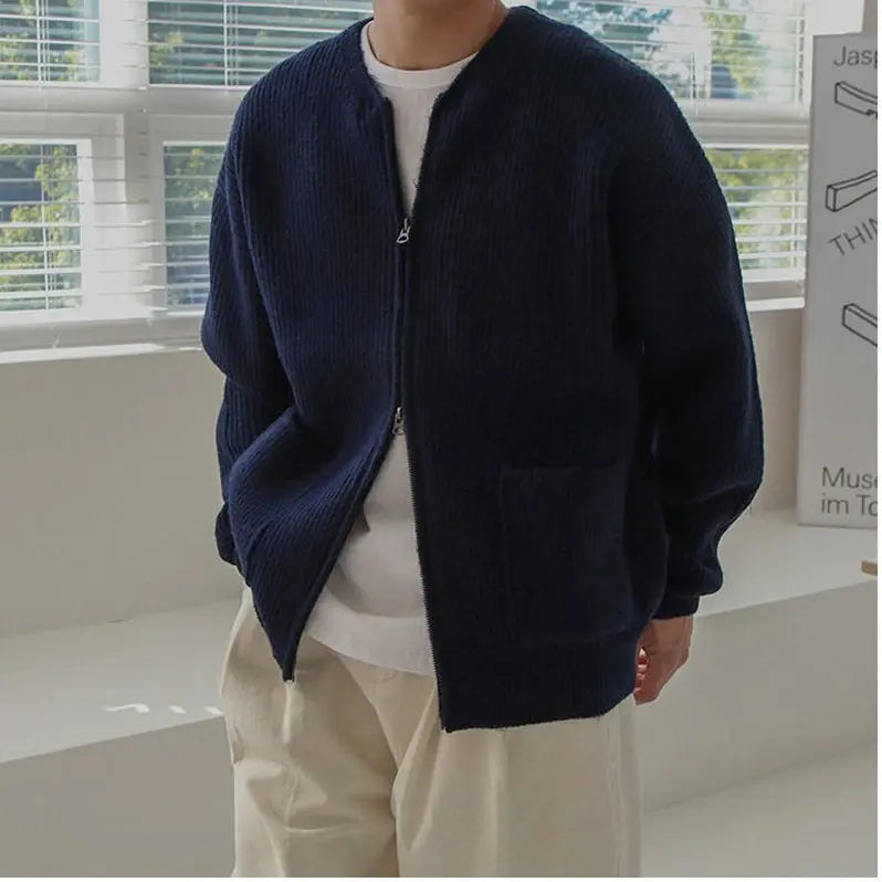 APRICOT ZIP-UP LOOSE FIT KNIT CARDIGAN JACKET 我是大卫