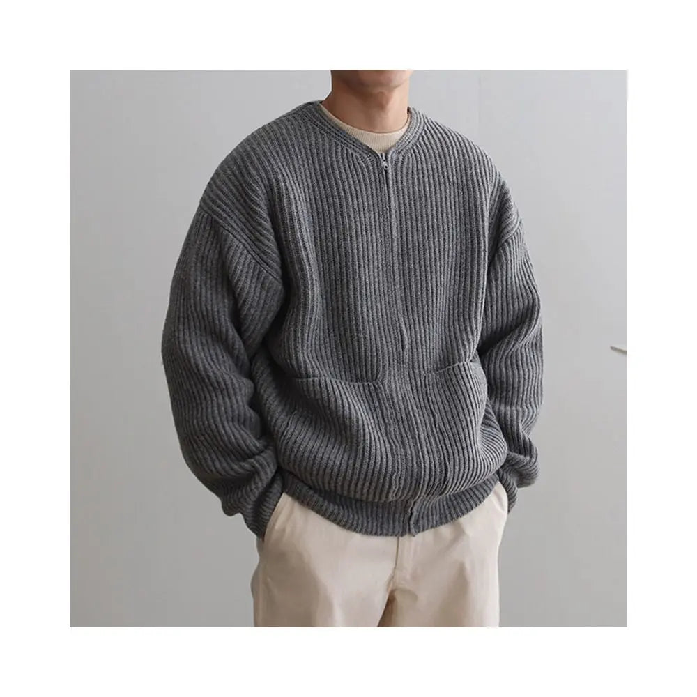 APRICOT ZIP-UP LOOSE FIT KNIT CARDIGAN JACKET 我是大卫