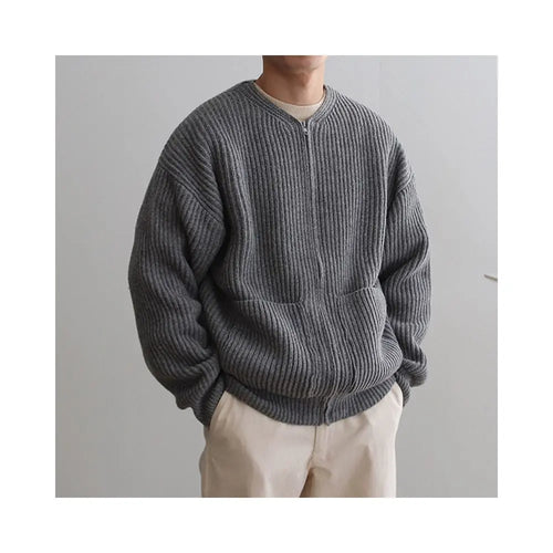 APRICOT ZIP-UP LOOSE FIT KNIT CARDIGAN JACKET 我是大卫