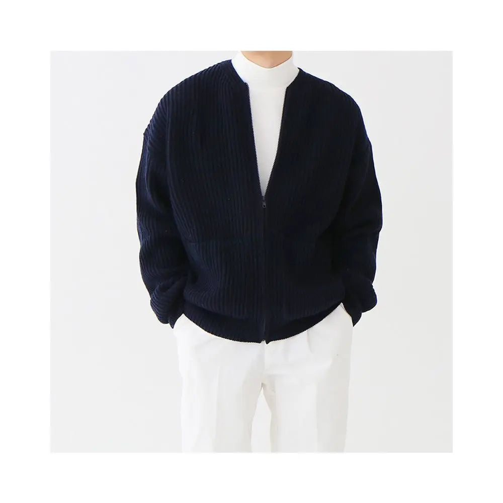 APRICOT ZIP-UP LOOSE FIT KNIT CARDIGAN JACKET 我是大卫
