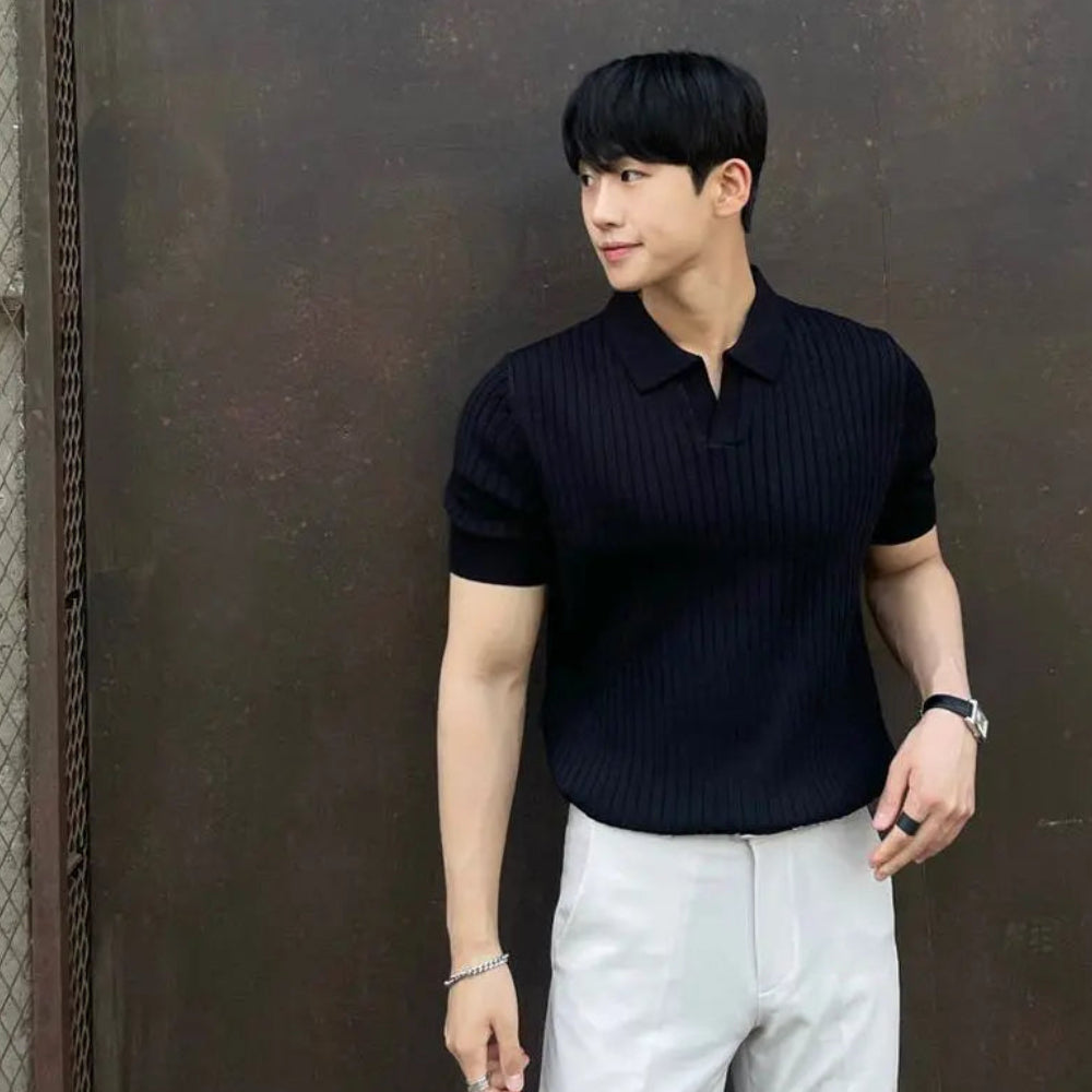 Polo shirt men s trendy brand summer leading T shirt men s short sleeved Japanese style cool and stylish solid color versatile knitted top image 3