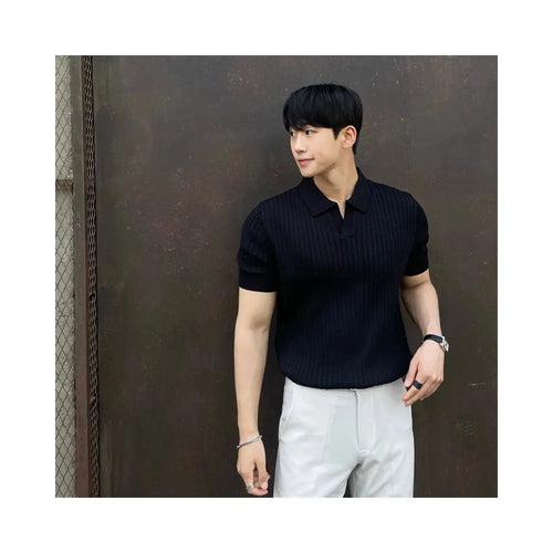 Polo shirt men s trendy brand summer leading T shirt men s short sleeved Japanese style cool and stylish solid color versatile knitted top image 3