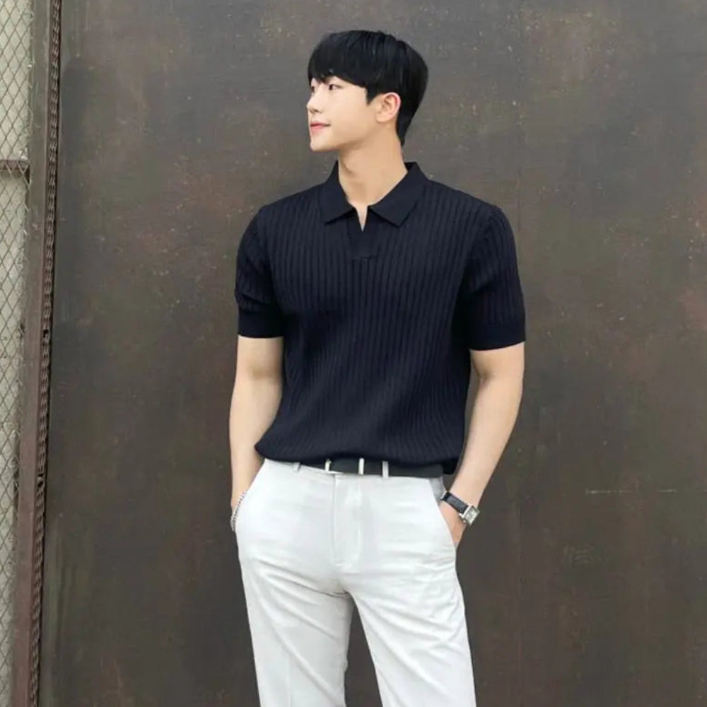 Polo shirt men s trendy brand summer leading T shirt men s short sleeved Japanese style cool and stylish solid color versatile knitted top image 4