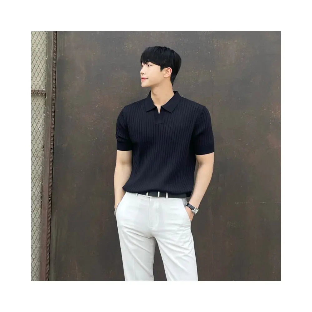 Polo shirt men s trendy brand summer leading T shirt men s short sleeved Japanese style cool and stylish solid color versatile knitted top image 4