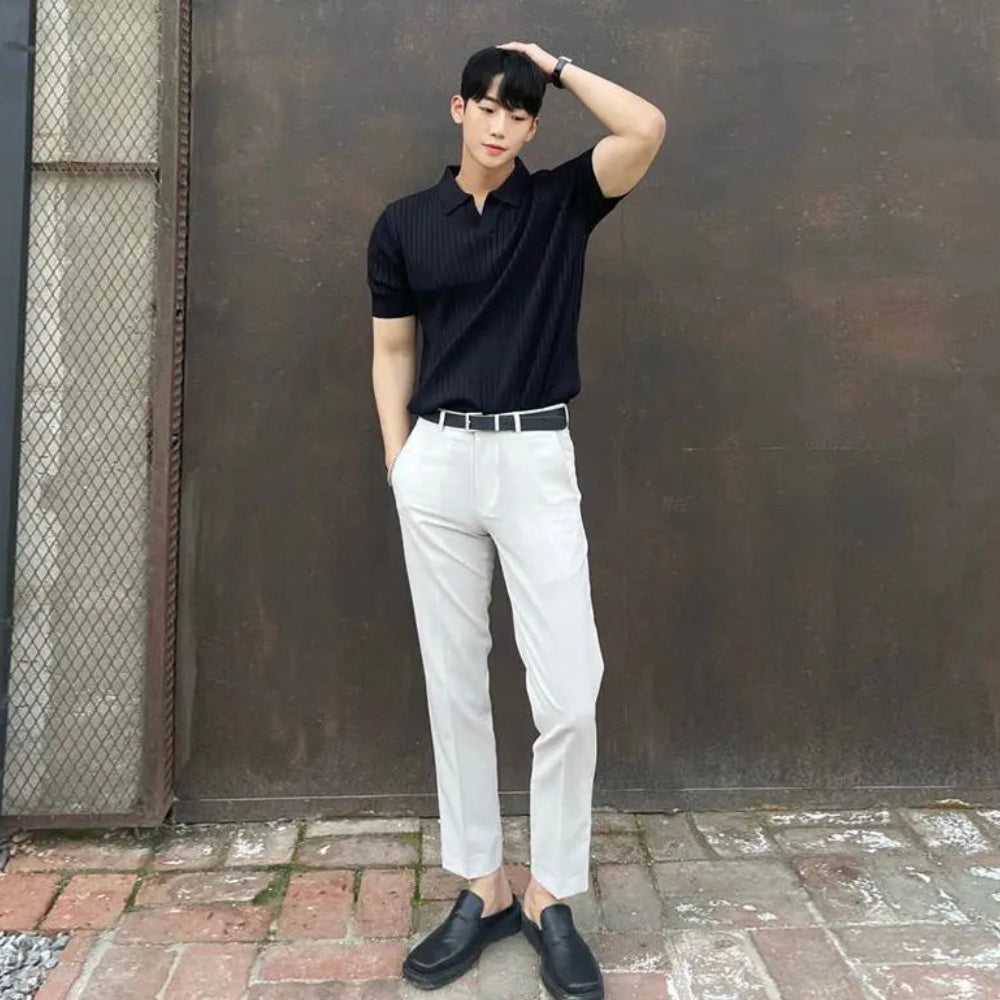 Polo shirt men s trendy brand summer leading T shirt men s short sleeved Japanese style cool and stylish solid color versatile knitted top image 5