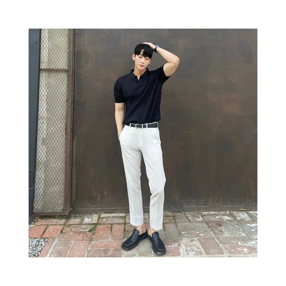 Polo shirt men s trendy brand summer leading T shirt men s short sleeved Japanese style cool and stylish solid color versatile knitted top image 5