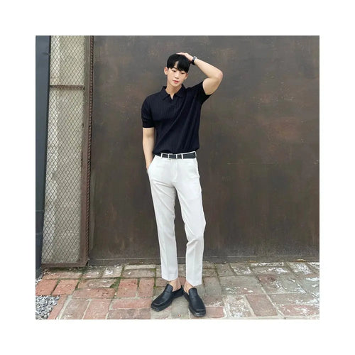 Polo shirt men s trendy brand summer leading T shirt men s short sleeved Japanese style cool and stylish solid color versatile knitted top image 5