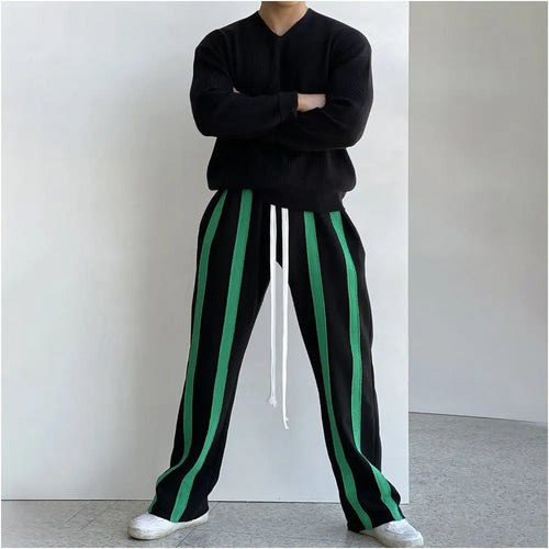 Men s grey striped straight leg sweatpants early autumn style relaxed design loose fit heavyweight pure cotton drawstring sweatpants image 4