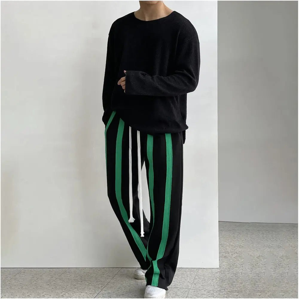 Men s grey striped straight leg sweatpants early autumn style relaxed design loose fit heavyweight pure cotton drawstring sweatpants image 5