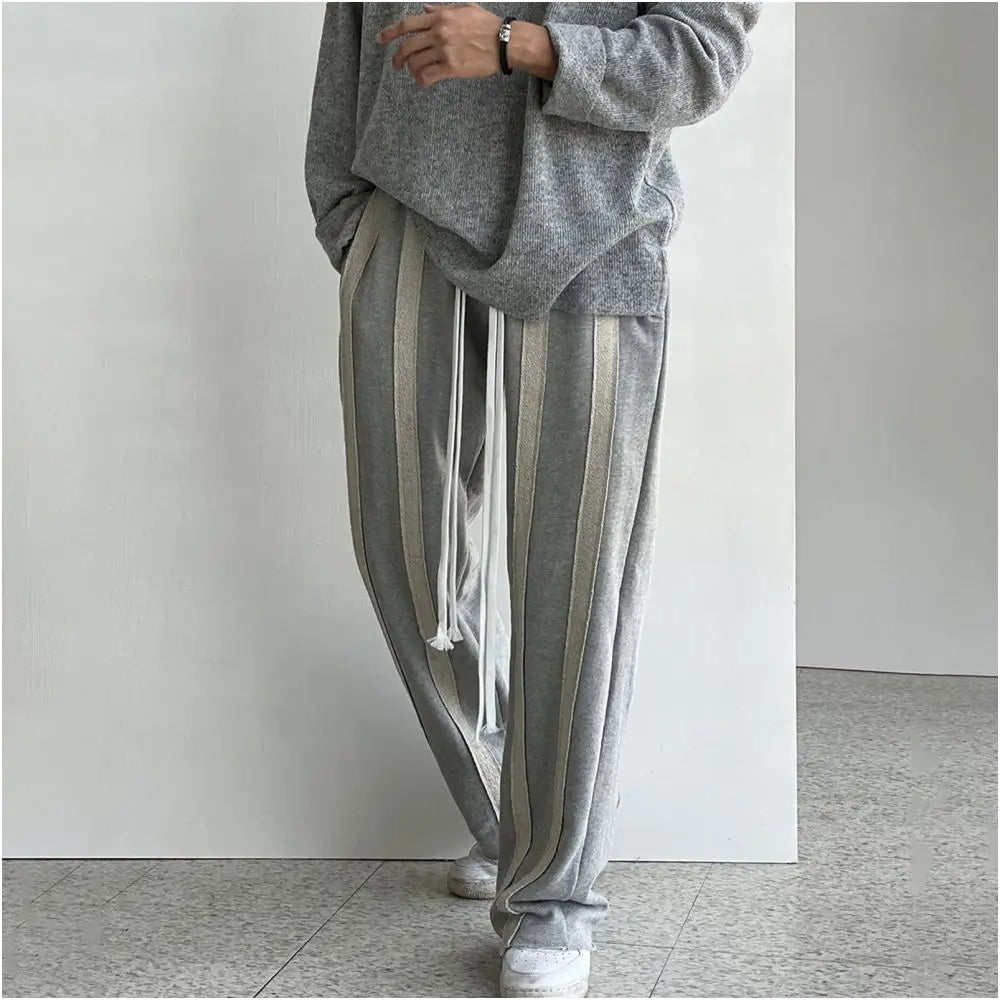 GREY STRIPED STRAIGHT-LEG HEAVYWEIGHT SWEATPANTS 我是大卫