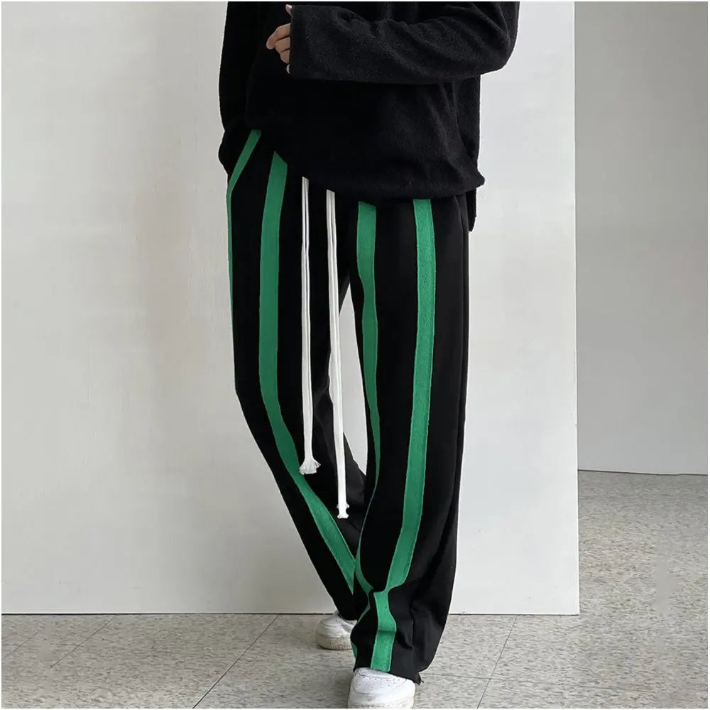 GREY STRIPED STRAIGHT-LEG HEAVYWEIGHT SWEATPANTS 我是大卫