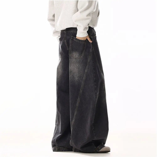 American retro cat whisker design black curved knife jeans for men and women rugged and handsome vintage high street loose casual wide leg pants image 4