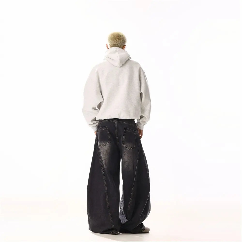 American retro cat whisker design black curved knife jeans for men and women rugged and handsome vintage high street loose casual wide leg pants image 5