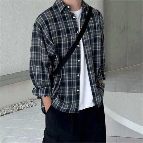 Japanese Style Retro Plaid Long Sleeve Shirt image 2