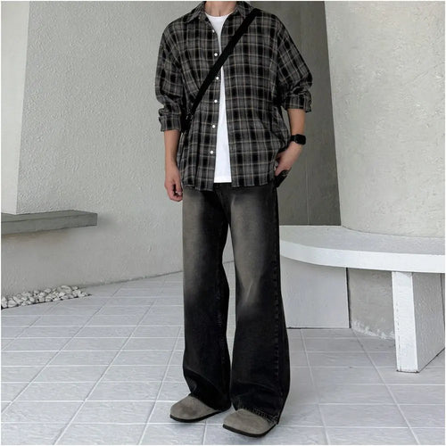 Japanese Style Retro Plaid Long Sleeve Shirt image 3