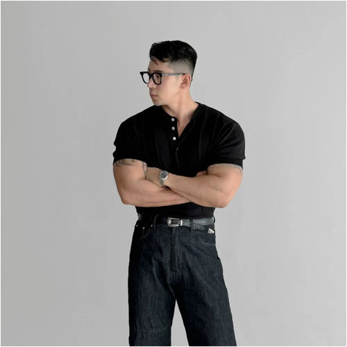 SLIM FIT HENLEY KNIT SHORT SLEEVE TEE image 4