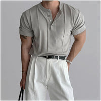 SLIM FIT HENLEY KNIT SHORT SLEEVE TEE