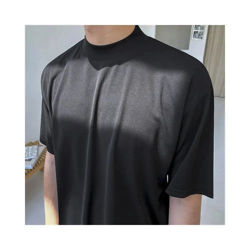 SOLID COLOR SHORT SLEEVE MOCK NECK T SHIRT image 0