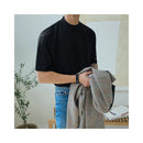 SOLID COLOR SHORT SLEEVE MOCK NECK T SHIRT - URBANCLANS