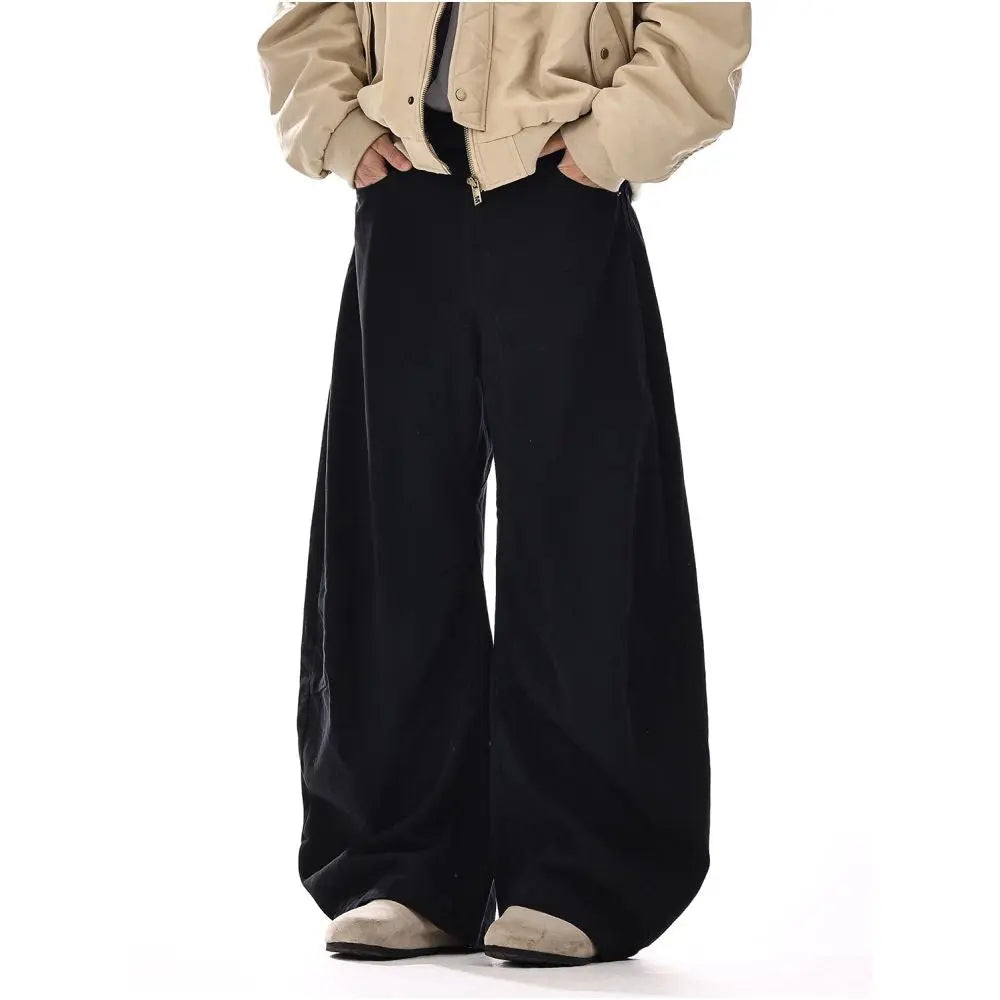 Draped Washed Wide Leg Trousers - URBANCLANS