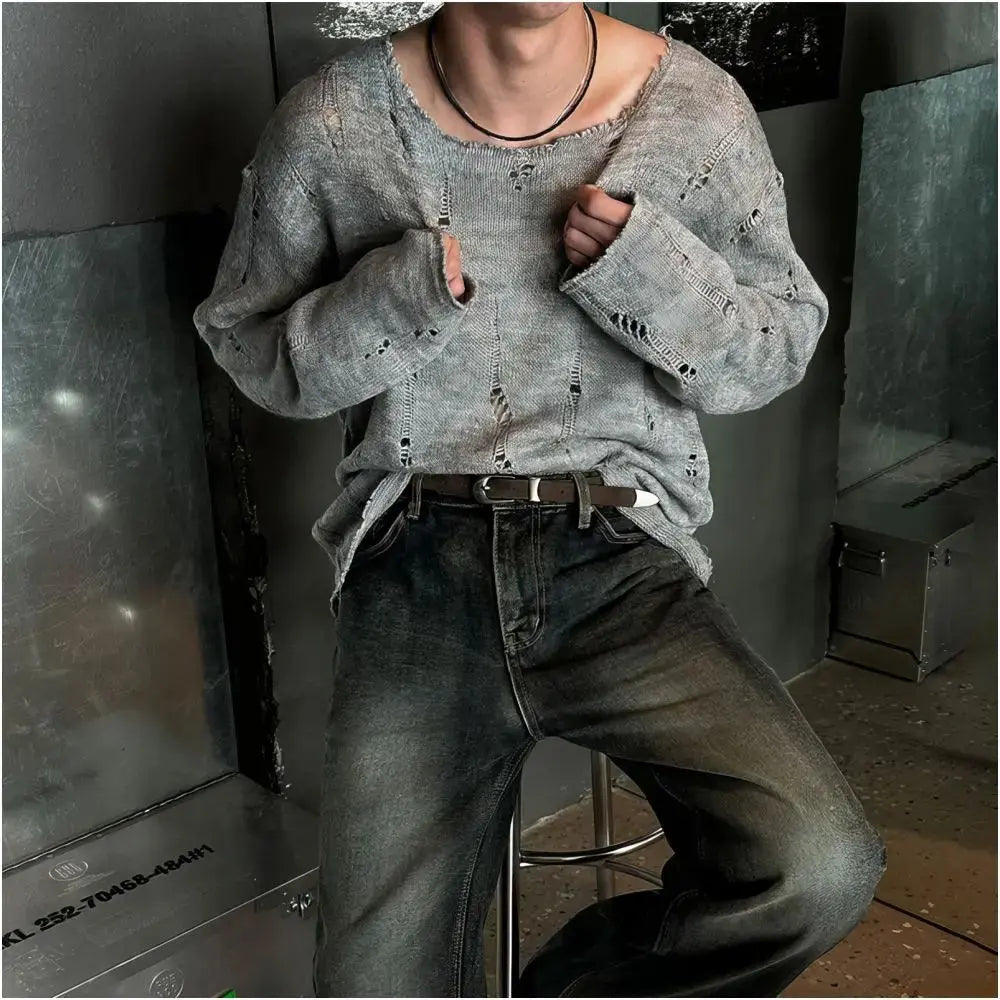 DISTRESSED KNIT LONG SLEEVE SUN PROTECTION TOP image 2