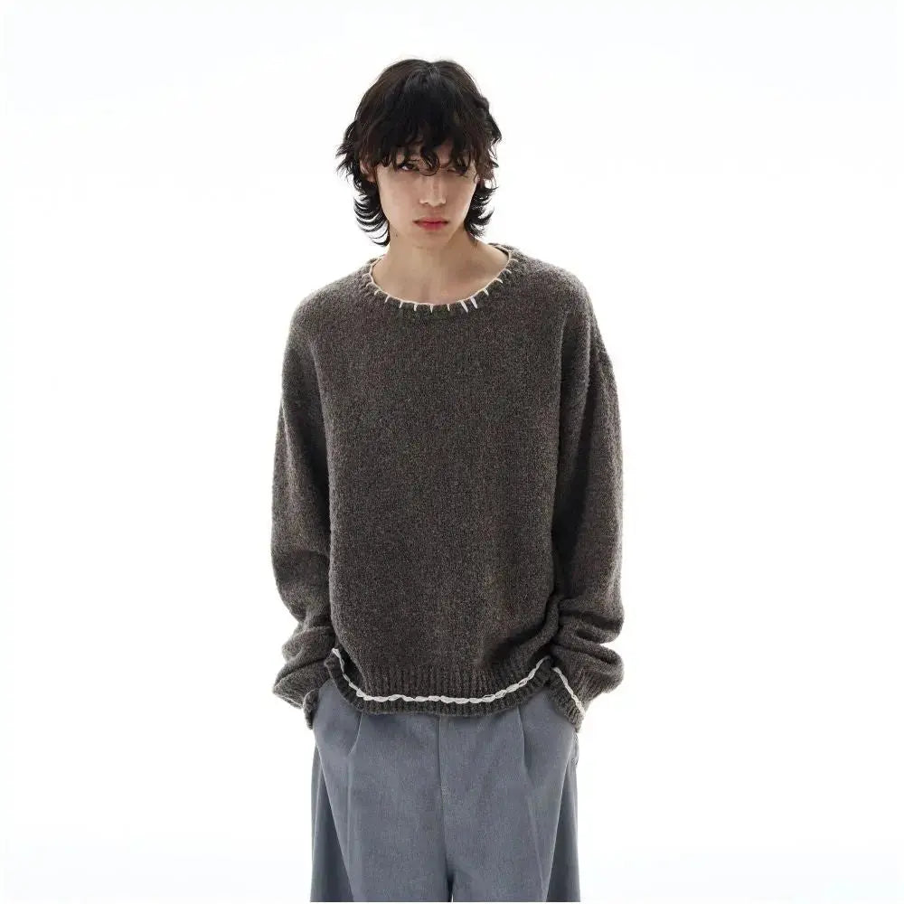 RETRO HAND STITCHED CREWNECK KNIT SWEATER image 1