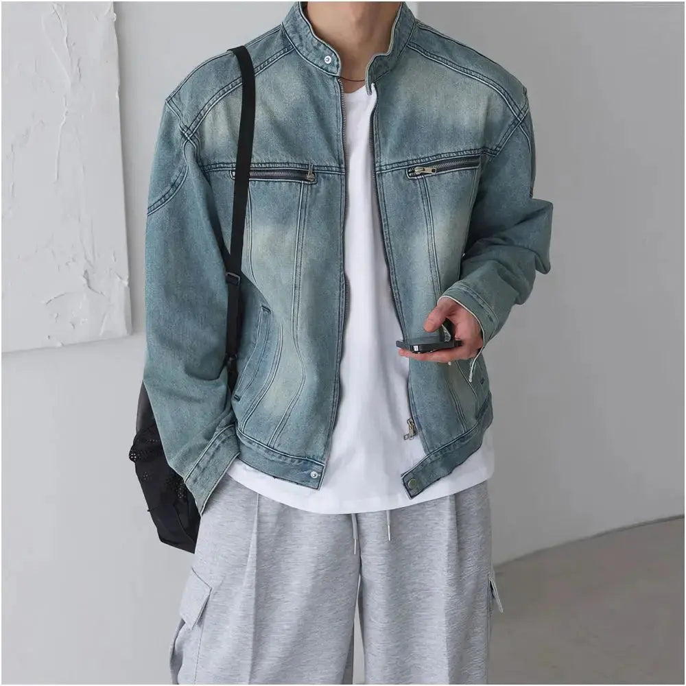 PANELED WASHED DENIM JACKET 