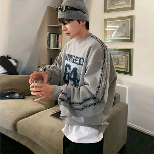 LETTER EMBROIDERED CREWNECK SWEATSHIRT Mrcyc