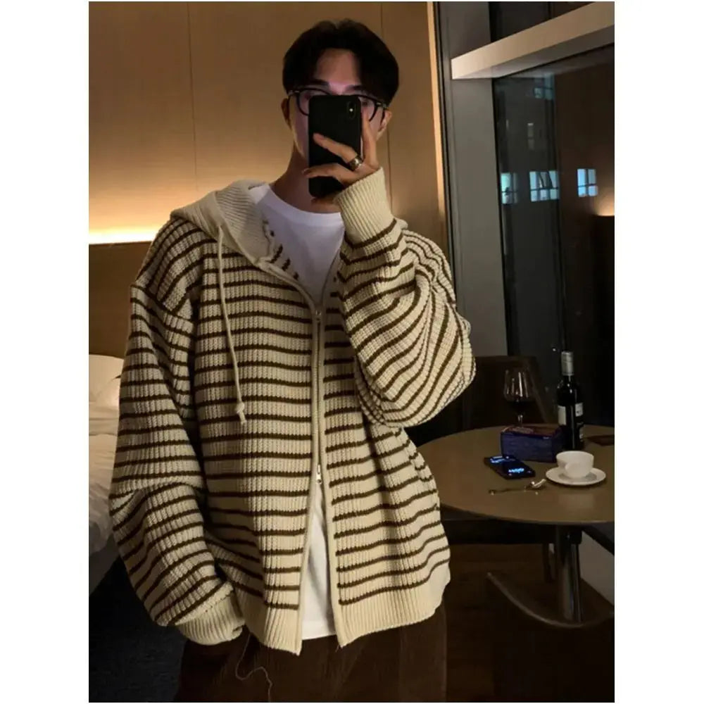 STRIPED HOODED KNIT SWEATER image 2
