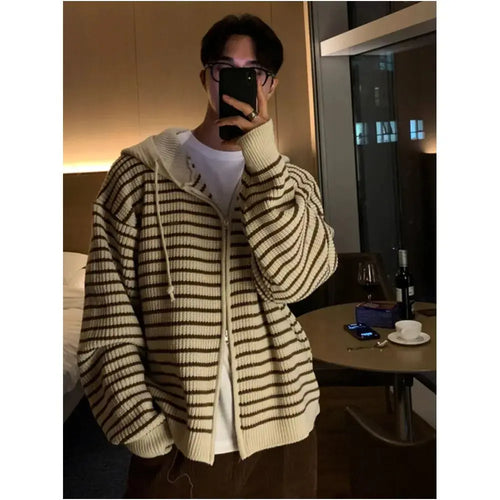 STRIPED HOODED KNIT SWEATER image 2