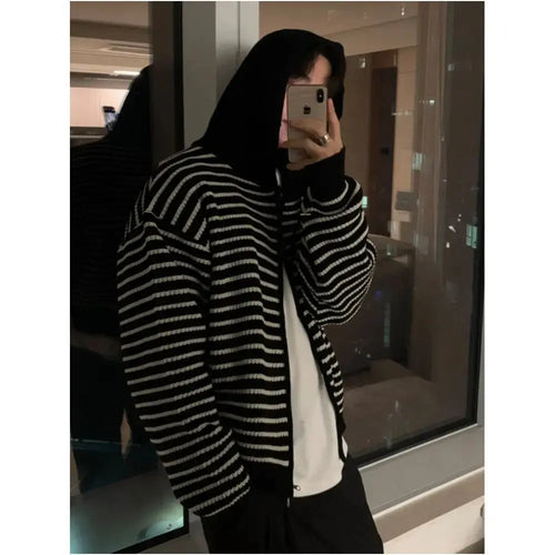 STRIPED HOODED KNIT SWEATER image 3