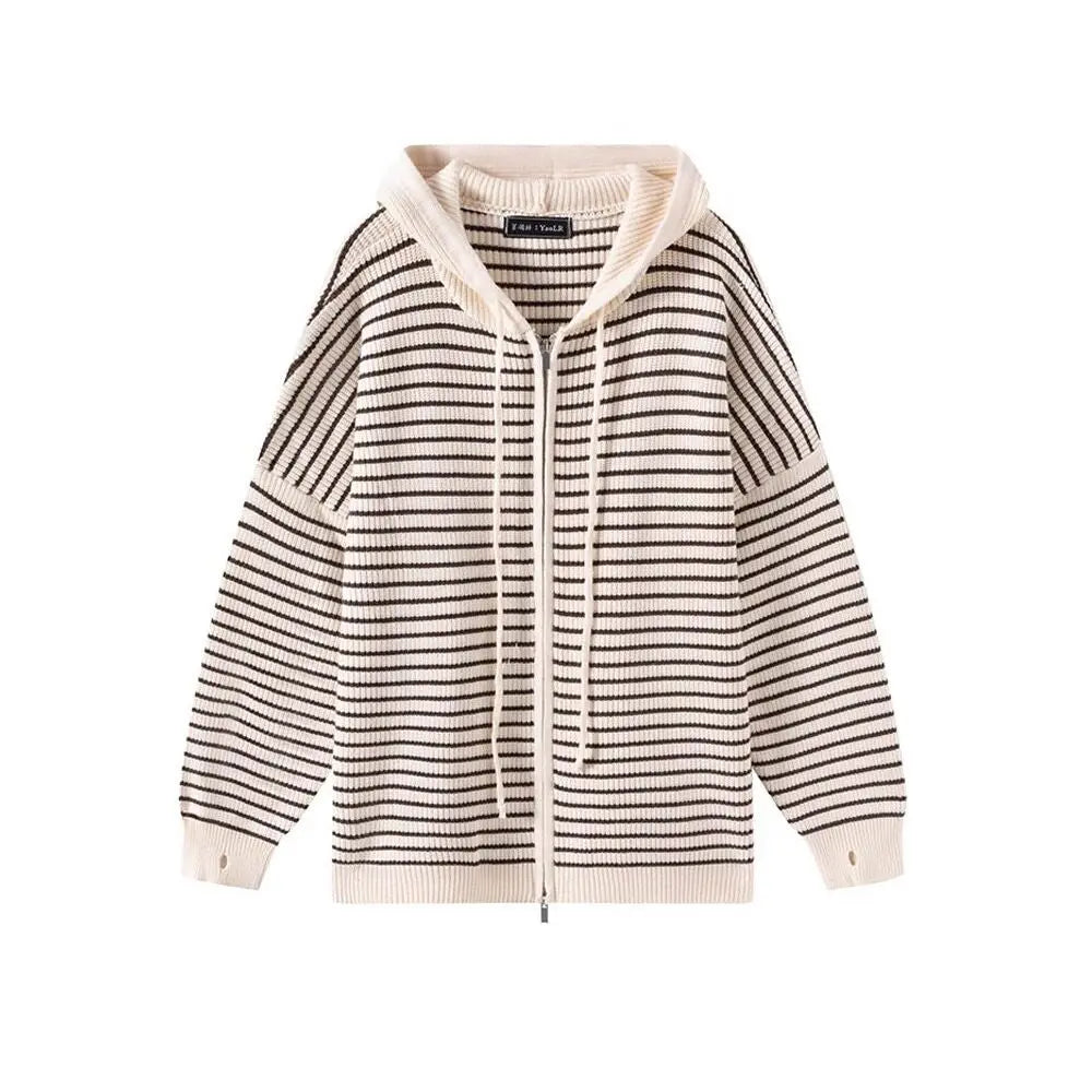 STRIPED HOODED KNIT SWEATER image 4