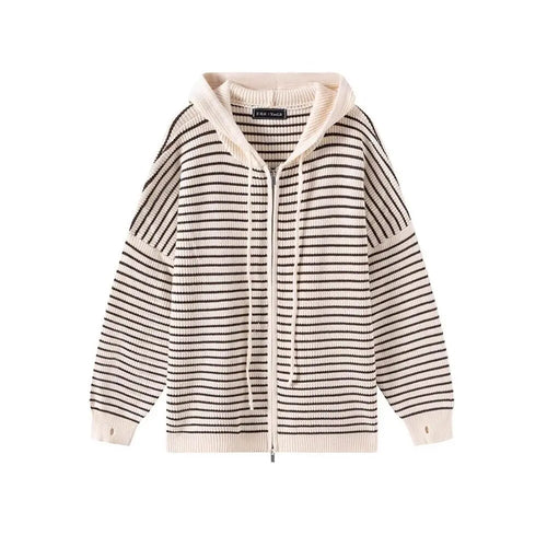 STRIPED HOODED KNIT SWEATER image 4