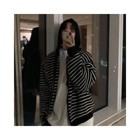 STRIPED HOODED KNIT SWEATER