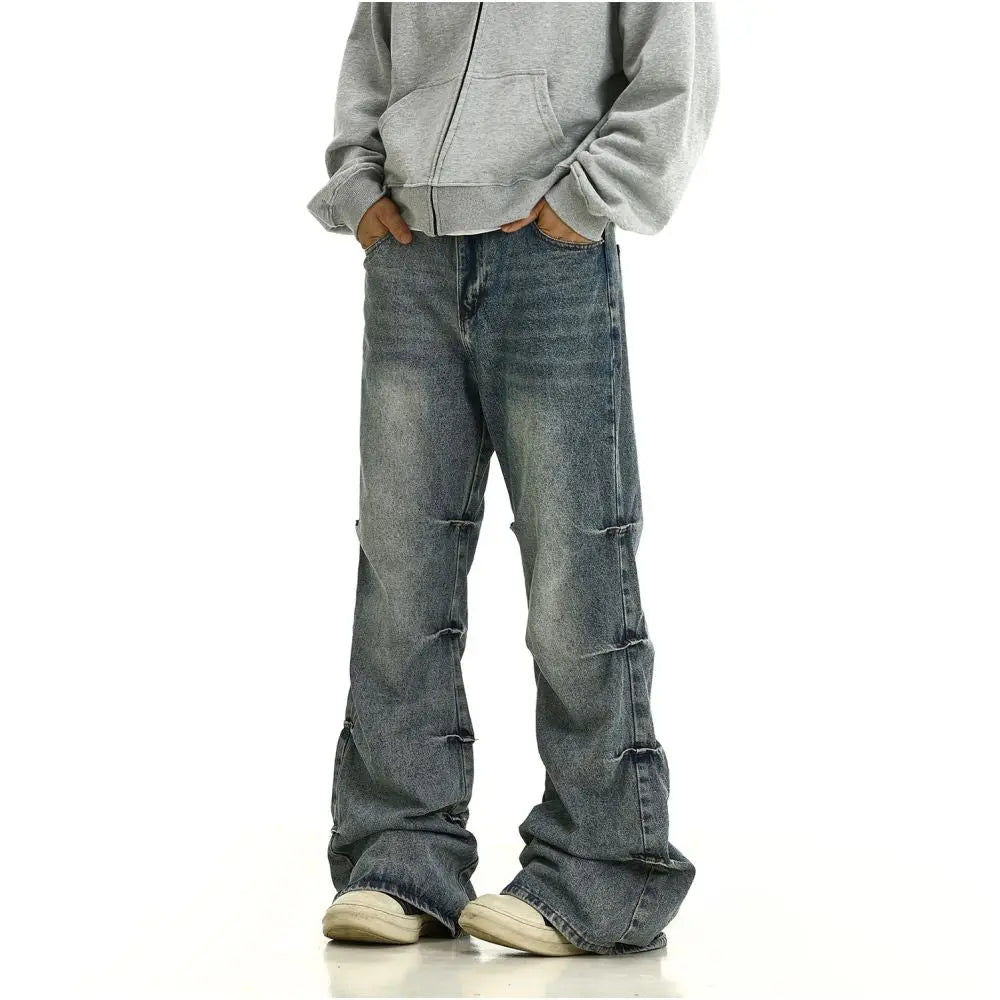 WASHED PLEATED DENIM JEANS URBANCLANS